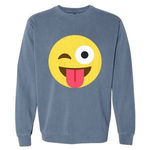 Emoticon Winking Face With Tongue Garment-Dyed Sweatshirt