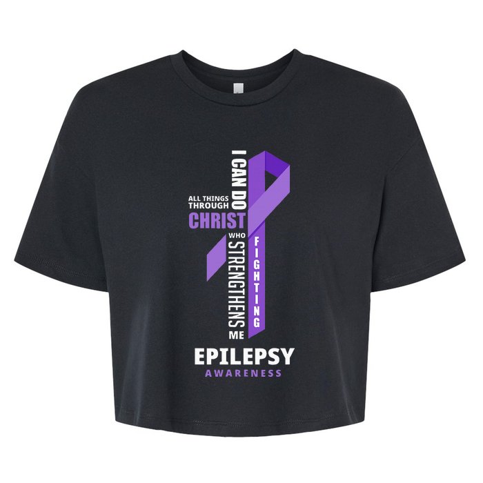 Epilepsy Warrior God Jesus Christ Epilepsy Awareness Bella+Canvas Jersey Crop Tee