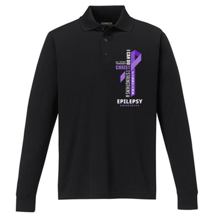 Epilepsy Warrior God Jesus Christ Epilepsy Awareness Performance Long Sleeve Polo