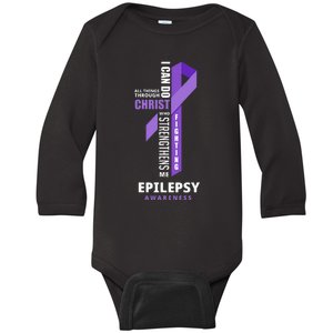 Epilepsy Warrior God Jesus Christ Epilepsy Awareness Baby Long Sleeve Bodysuit