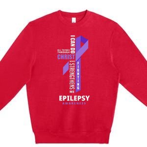 Epilepsy Warrior God Jesus Christ Epilepsy Awareness Premium Crewneck Sweatshirt