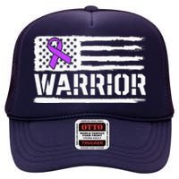 Epilepsy Warrior Gift Purple American Flag Awareness Ribbon High Crown Mesh Back Trucker Hat