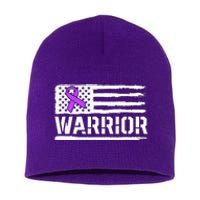 Epilepsy Warrior Gift Purple American Flag Awareness Ribbon Short Acrylic Beanie