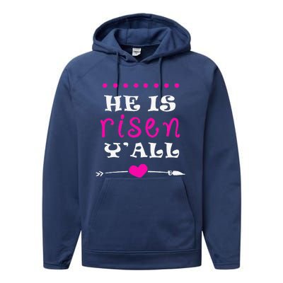 Easters Women He Is Risen Y'all Gifts Performance Fleece Hoodie