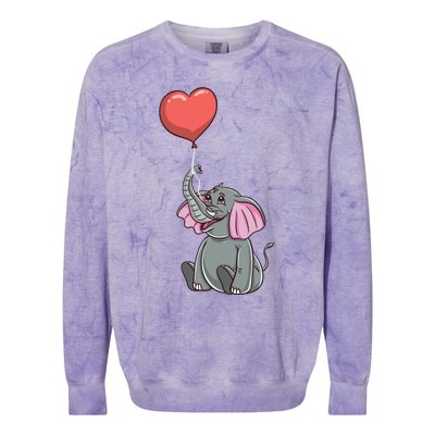 Elephant With Heart Balloon Valentines Day Gift Colorblast Crewneck Sweatshirt