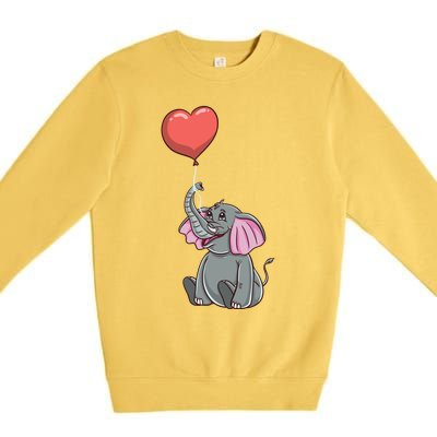 Elephant With Heart Balloon Valentines Day Gift Premium Crewneck Sweatshirt