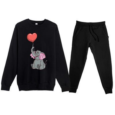 Elephant With Heart Balloon Valentines Day Gift Premium Crewneck Sweatsuit Set