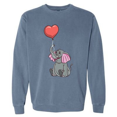 Elephant With Heart Balloon Valentines Day Gift Garment-Dyed Sweatshirt