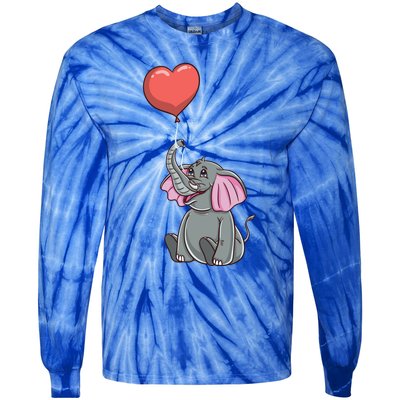 Elephant With Heart Balloon Valentines Day Gift Tie-Dye Long Sleeve Shirt