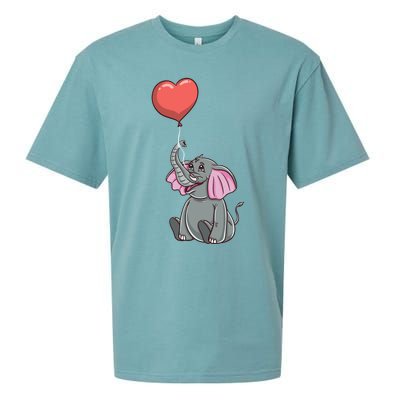 Elephant With Heart Balloon Valentines Day Gift Sueded Cloud Jersey T-Shirt