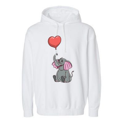 Elephant With Heart Balloon Valentines Day Gift Garment-Dyed Fleece Hoodie