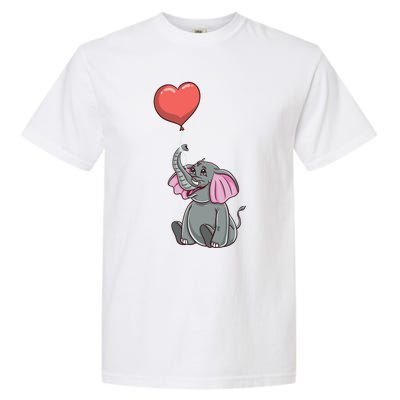 Elephant With Heart Balloon Valentines Day Gift Garment-Dyed Heavyweight T-Shirt