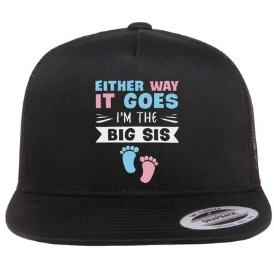 Either Way It Goes IM The Big Sis Gender Reveal Sister Flat Bill Trucker Hat
