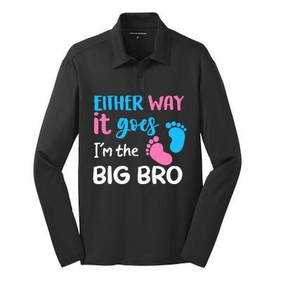 Either Way It Goes I'm The Big Bro Gender Reveal Brother Silk Touch Performance Long Sleeve Polo