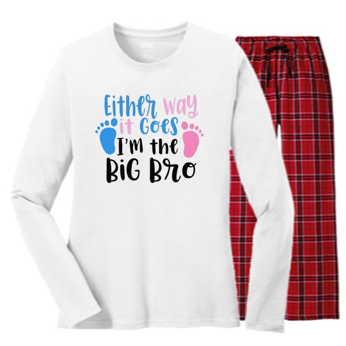 Either Way It Goes I'm The Big Bro Gender baby Reveal Women's Long Sleeve Flannel Pajama Set 