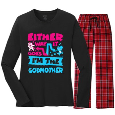 Either Way It Goes Im The Godmother Gender Reveal Baby Women's Long Sleeve Flannel Pajama Set 