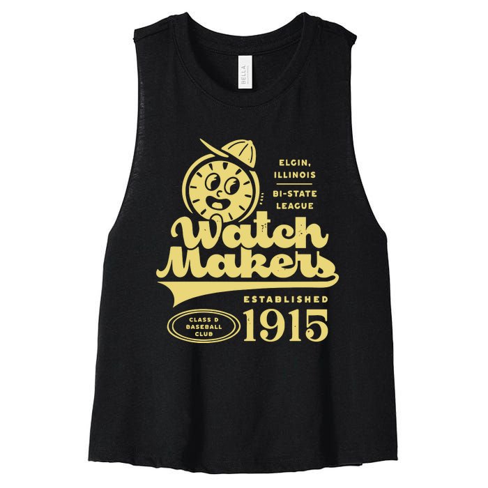 Elgin Watch Makers Illinois Vintage Defunct Baseball Teams Women's Racerback Cropped Tank