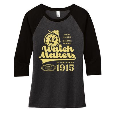 Elgin Watch Makers Illinois Vintage Defunct Baseball Teams Women's Tri-Blend 3/4-Sleeve Raglan Shirt