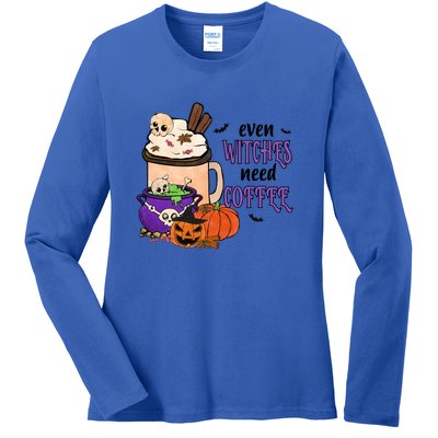 Even Witches Need Coffee Halloween Quotes Gift Ladies Long Sleeve Shirt