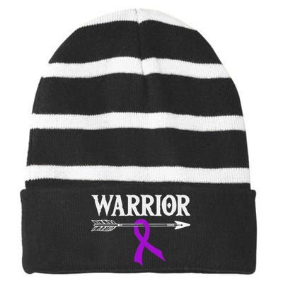 Epilepsy Warrior Purple Arrow Ribbon Striped Beanie with Solid Band