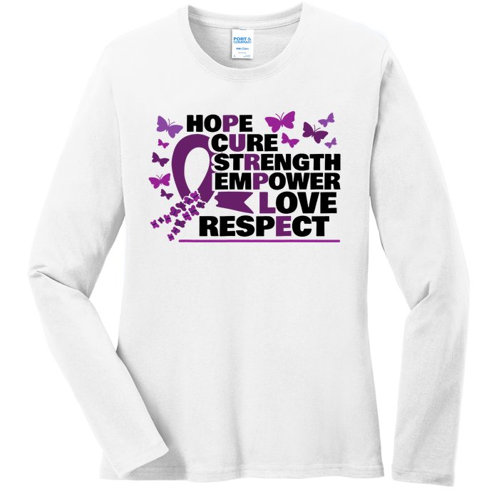 Epilepsy Warrior Purple Ribbon Butterfly Ladies Long Sleeve Shirt