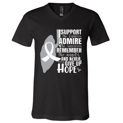 Empowering White Ribbon Support for Lung Cancer Fighters V-Neck T-Shirt