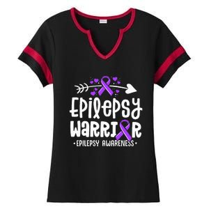 Epilepsy Warrior Ribbon Purple Epilepsy Awareness Support Ladies Halftime Notch Neck Tee