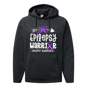 Epilepsy Warrior Ribbon Purple Epilepsy Awareness Support Performance Fleece Hoodie