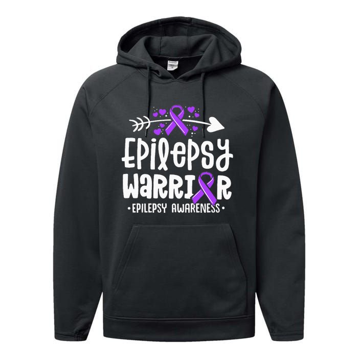 Epilepsy Warrior Ribbon Purple Epilepsy Awareness Support Performance Fleece Hoodie