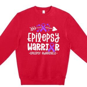 Epilepsy Warrior Ribbon Purple Epilepsy Awareness Support Premium Crewneck Sweatshirt