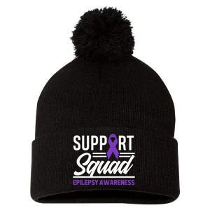 Epilepsy Warrior Support Squad Support Epilepsy Awareness Pom Pom 12in Knit Beanie