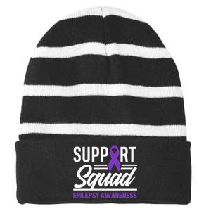 Epilepsy Warrior Support Squad Support Epilepsy Awareness Striped Beanie with Solid Band