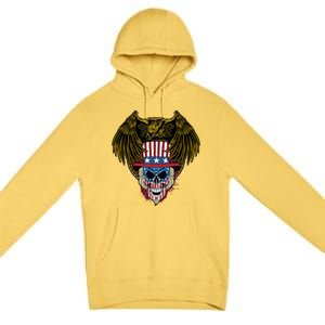 Eagle With Skull American Flag Fourth Of July Patriotic Gift Premium Pullover Hoodie