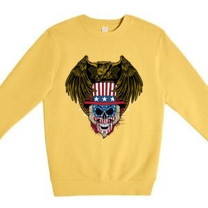 Eagle With Skull American Flag Fourth Of July Patriotic Gift Premium Crewneck Sweatshirt