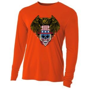 Eagle With Skull American Flag Fourth Of July Patriotic Gift Cooling Performance Long Sleeve Crew