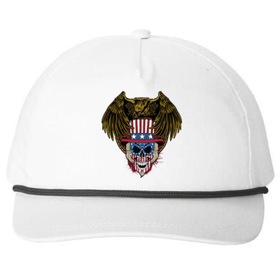 Eagle With Skull American Flag Fourth Of July Patriotic Gift Snapback Five-Panel Rope Hat