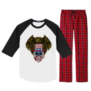 Eagle With Skull American Flag Fourth Of July Patriotic Gift Raglan Sleeve Pajama Set