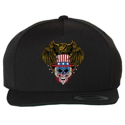 Eagle With Skull American Flag Fourth Of July Patriotic Gift Wool Snapback Cap