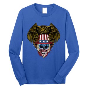 Eagle With Skull American Flag Fourth Of July Patriotic Gift Long Sleeve Shirt