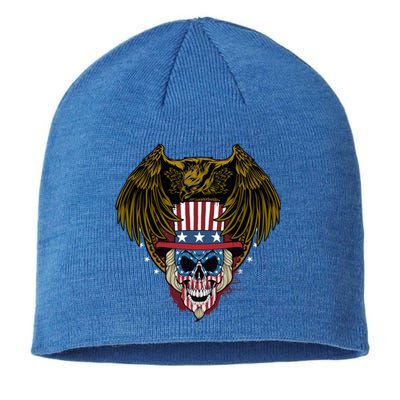 Eagle With Skull American Flag Fourth Of July Patriotic Gift Sustainable Beanie