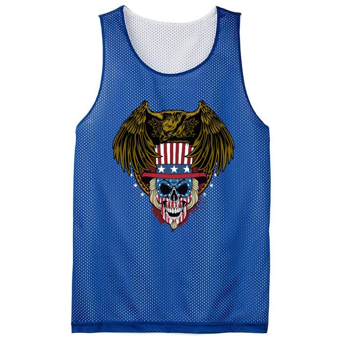 Eagle With Skull American Flag Fourth Of July Patriotic Gift Mesh Reversible Basketball Jersey Tank