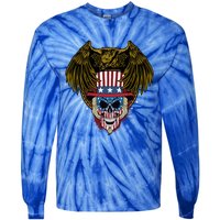 Eagle With Skull American Flag Fourth Of July Patriotic Gift Tie-Dye Long Sleeve Shirt