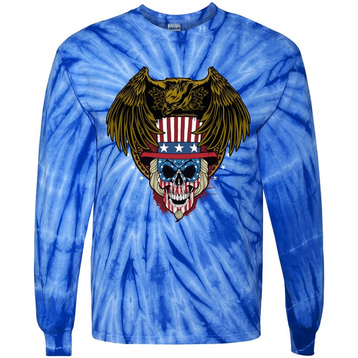 Eagle With Skull American Flag Fourth Of July Patriotic Gift Tie-Dye Long Sleeve Shirt