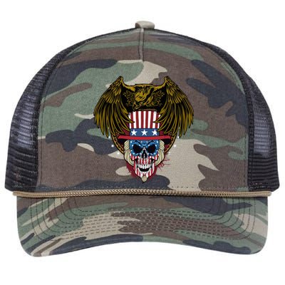 Eagle With Skull American Flag Fourth Of July Patriotic Gift Retro Rope Trucker Hat Cap