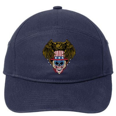 Eagle With Skull American Flag Fourth Of July Patriotic Gift 7-Panel Snapback Hat