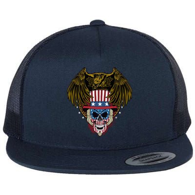 Eagle With Skull American Flag Fourth Of July Patriotic Gift Flat Bill Trucker Hat