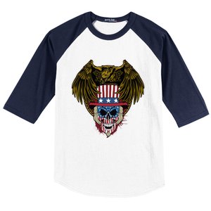 Eagle With Skull American Flag Fourth Of July Patriotic Gift Baseball Sleeve Shirt