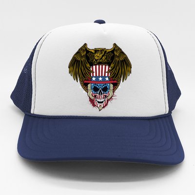 Eagle With Skull American Flag Fourth Of July Patriotic Gift Trucker Hat