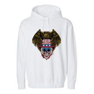 Eagle With Skull American Flag Fourth Of July Patriotic Gift Garment-Dyed Fleece Hoodie