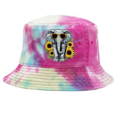 Elephant With Sunglasses And Sunflowers Tie-Dyed Bucket Hat